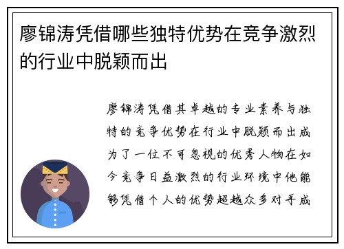 廖锦涛凭借哪些独特优势在竞争激烈的行业中脱颖而出